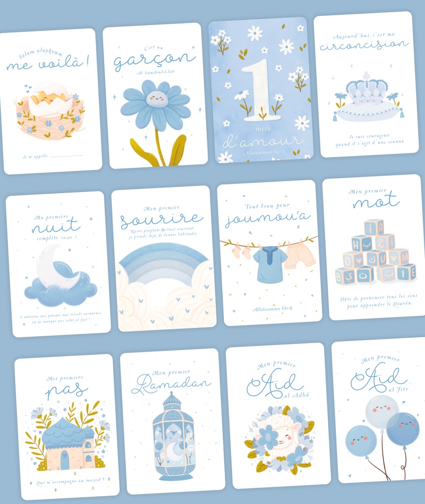 MA PREMIERE ANNEE - Cartes-étapes de mon bébé musulman (version garçon)